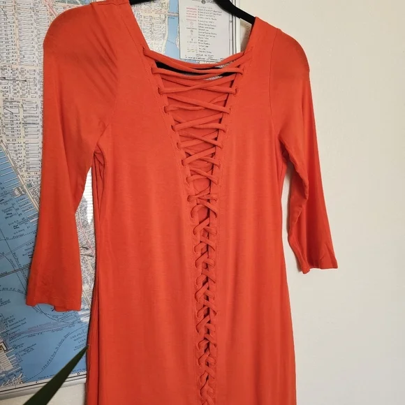 3 for $30! SALE Venus Ted Lace Up Back 3/4 Sleeve Knee-Length Bodycon Dress - Picture 5 of 11